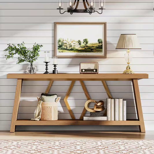 Turrella 70.87 In. Natural Rectangle Wood Console Table Entryway Table Accent Table behind Couch Table for Living Room