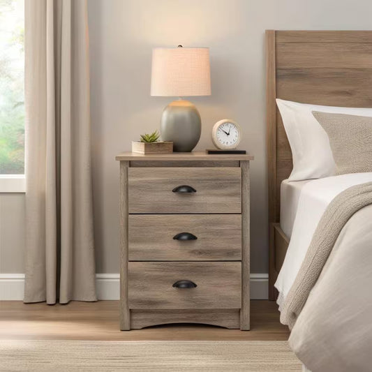 Salt Spring Drifted Gray 3-Drawer 23 In. W Farmhouse Nightstand Side Table, Night Stand Bedside Table, Bedroom Table